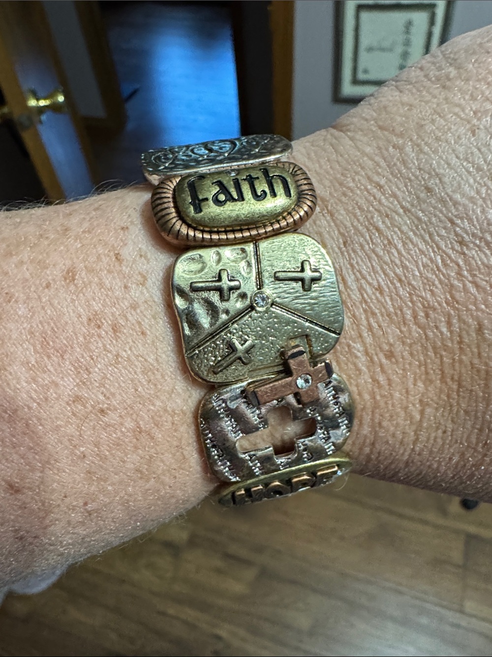 Faith Cross Mixed Metal Stretch Bracelet